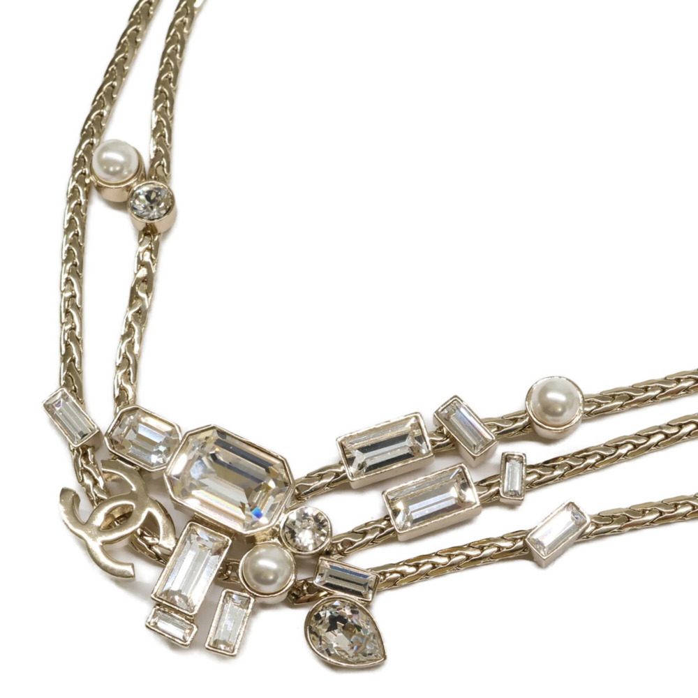 CHANEL Gold Pearl Logo Necklace